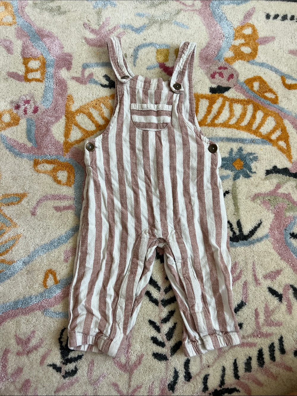 Striped Rust Red & White Kids Overalls